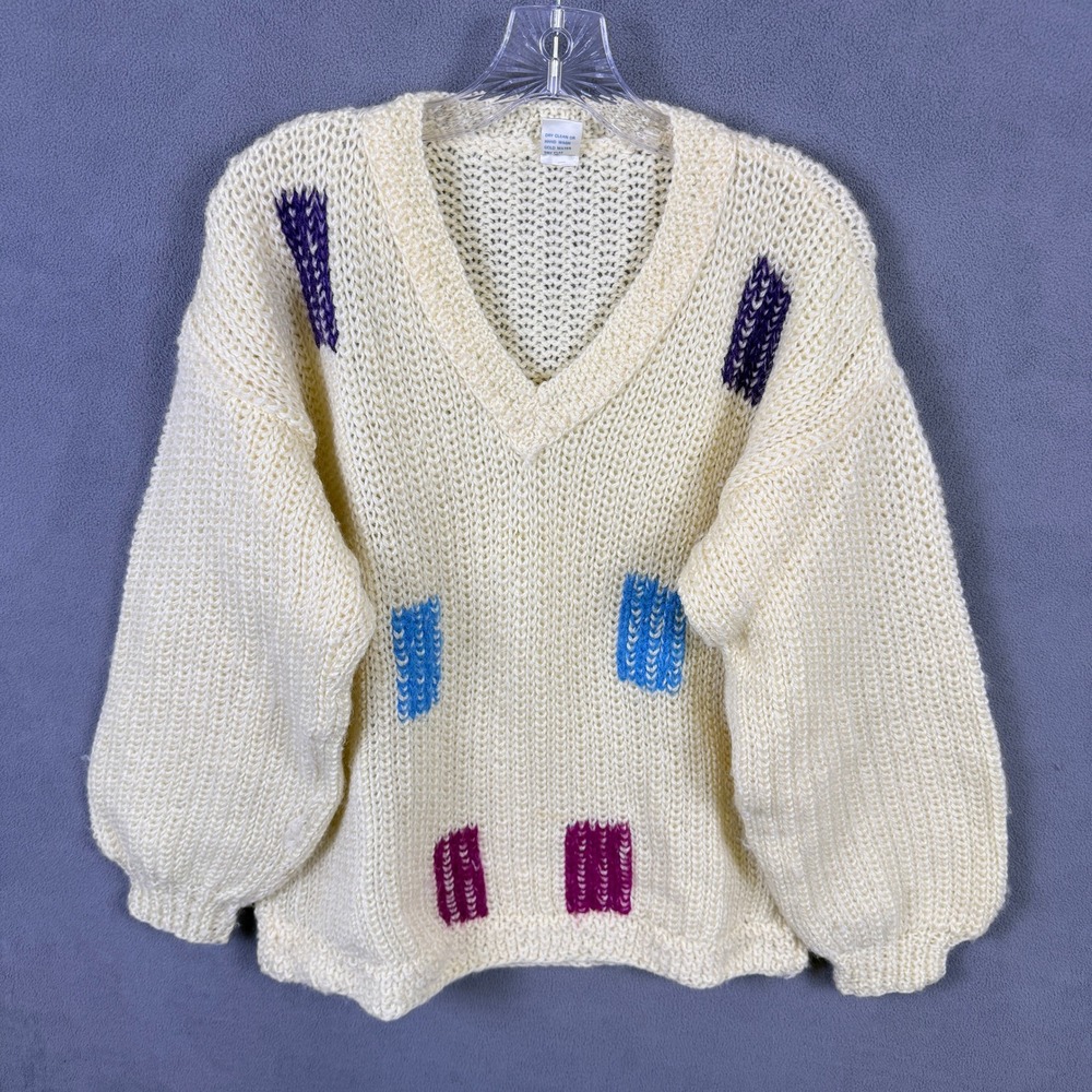 VTG 80s 90s Chunky Knit Wool Sweater Womens M Geometric Made in Italy SOFT